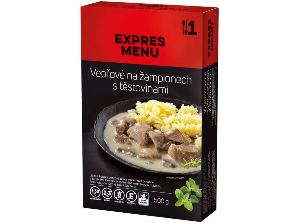 Levně Expres Menu vepřové na žampionech s těstovinami 1 porce 500g