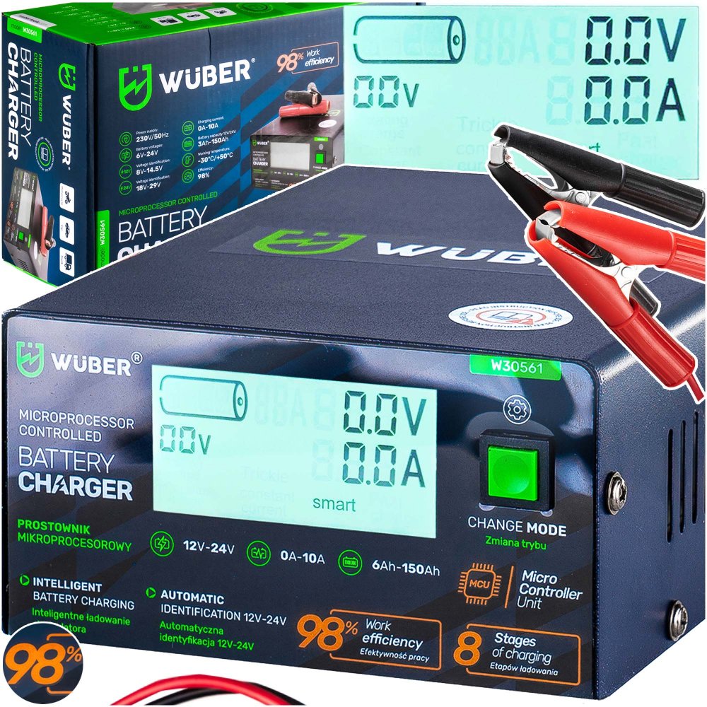 Levně WUBER Mikroprocesorová nabíječka baterií 12/24V 10A W30561