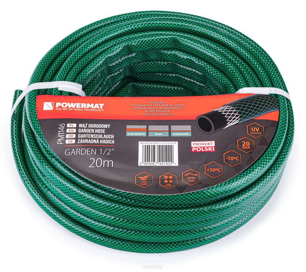 Levně POWERMAT Zahradní hadice 1/2" 20m 3-vrstvá GARDEN PM1146