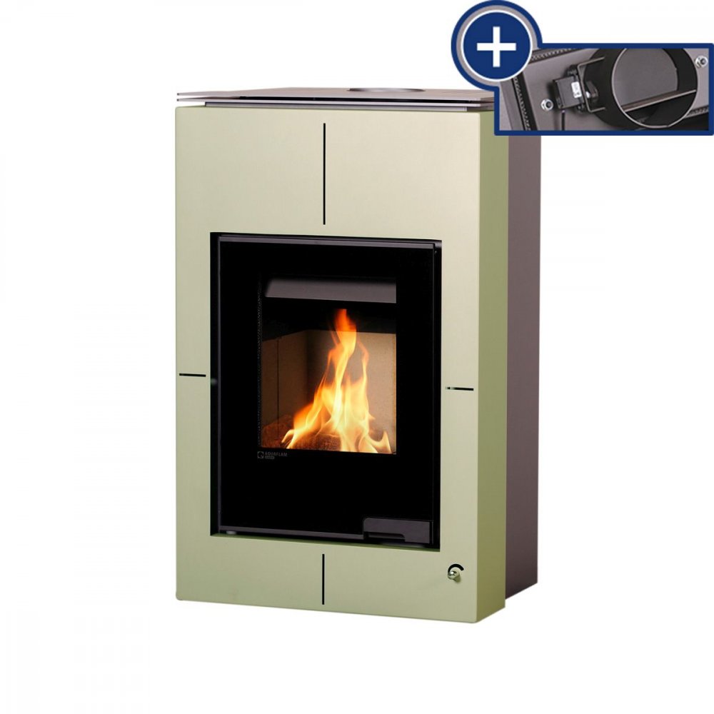 Levně HS FLAMINGO krbová kamna AQUAFLAM VARIO SAPORO 11/7 kW - olivová - elektronická regulace