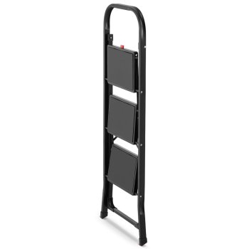 HIGHER Ocelové skládací schůdky – 3 stupně, černá barva
