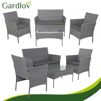 Zahradní nábytek z technoratanu Gardlov 26907, 2 křesla, pohovka a stolek, antracitový