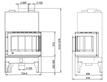 UNIFLAM krbová vložka 760 EVO pravé prosklení s klapkou 260-172-GS