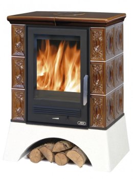 ABX kachlová kamna Helvetia KP s výměníkem, bílý sokl, hnědá