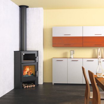 Krbová kamna BRONPI LERMA-H rohová s troubou, 9 kW, černá