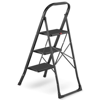 HIGHER Ocelové skládací schůdky – 3 stupně, černá barva