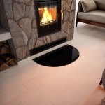 Sklo pod kamna - FLAMINGO Oblouk 700x450 mm, černé, fazeta / R350 / 6 mm