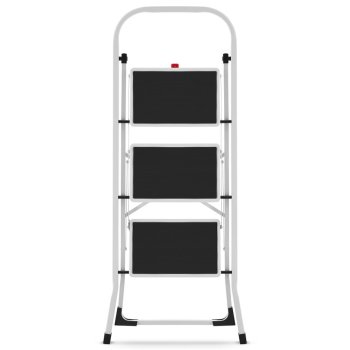 HIGHER Ocelové skládací schůdky – 3 stupně, bílá barva