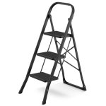 HIGHER Ocelové skládací schůdky – 3 stupně, černá barva