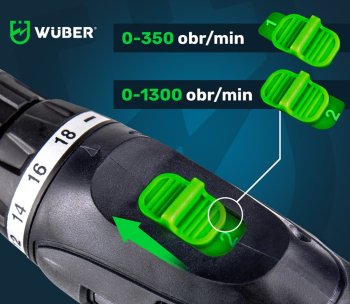 WUBER Aku šroubovák 18V + 2 baterie, nabíječka, příslušenství W52001