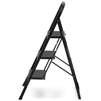 HIGHER Ocelové skládací schůdky – 3 stupně, černá barva