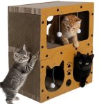 Škrabadlo pro kočky s domečkem Purlov 27017, 51,5 × 45,5 × 28 cm, dvoupatrové, 3v1