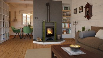 Kachlová kamna AQUAFLAM VARIO PERU 11kW, kachle zelená (teplovzdušná verze)