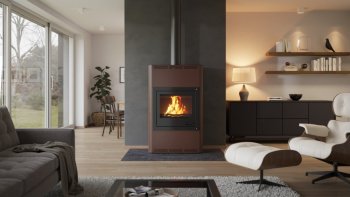 HS FLAMINGO krbová kamna AQUAFLAM 25 s výměníkem automatická regulace hnědá-sametová