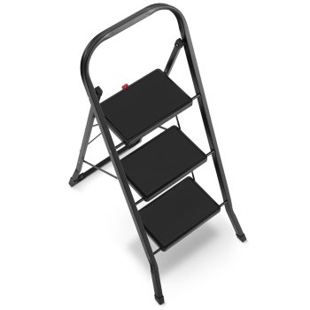 HIGHER Ocelové skládací schůdky – 3 stupně, černá barva