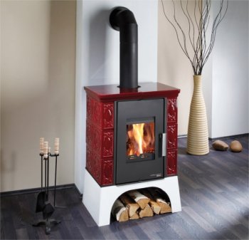 HAAS+SOHN kachlová kamna EMPOLI AL II s výměníkem - černá, bordeaux kachle, vychlazovací smyčka