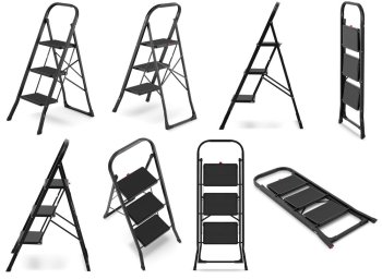 HIGHER Ocelové skládací schůdky – 3 stupně, černá barva