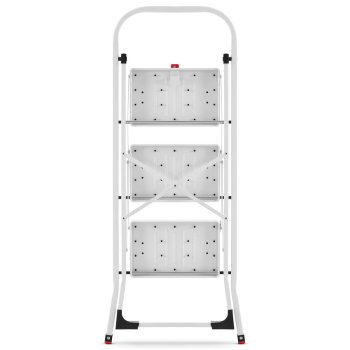 HIGHER Ocelové skládací schůdky – 3 stupně, bílá barva