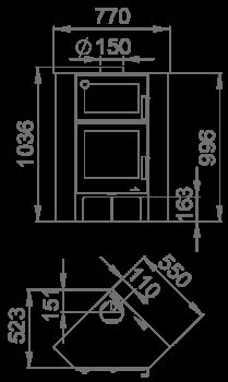 Krbová kamna BRONPI LERMA-H rohová s troubou, 9 kW, černá