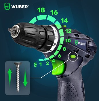 WUBER Aku šroubovák 18V + 2 baterie, nabíječka, příslušenství W52001