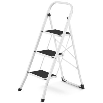 HIGHER Ocelové skládací schůdky – 3 stupně, bílá barva