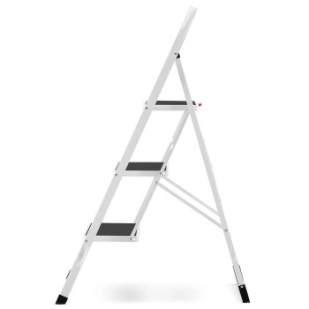 HIGHER Ocelové skládací schůdky – 3 stupně, bílá barva