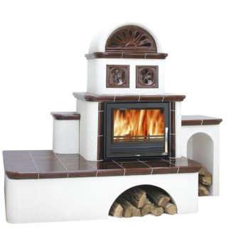 ABX kachlová pec Oxford s výměníkem, hnědá, pravé prosklení