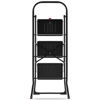 HIGHER Ocelové skládací schůdky – 3 stupně, černá barva