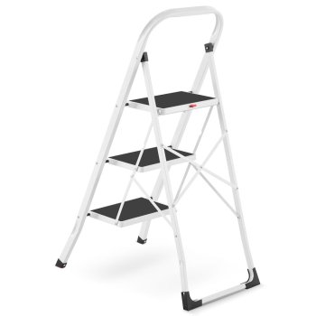 HIGHER Ocelové skládací schůdky – 3 stupně, bílá barva