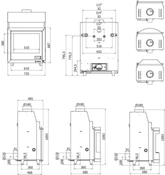 HS FLAMINGO krbová vložka AQUAFLAM 25 PANORAMA s výměníkem a manuální regulací