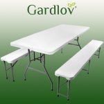 Skládací zahradní set Gardlov 3257, stůl 180 cm + 2 lavice, světle šedý