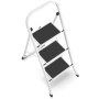 HIGHER Ocelové skládací schůdky – 3 stupně, bílá barva