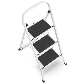 HIGHER Ocelové skládací schůdky – 3 stupně, bílá barva