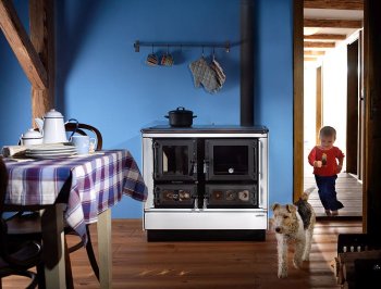 KVS MORAVIA sporák na pevná paliva KLAUDIE VSP 9112.4482 - V, bordó levý, chrom s výměníkem