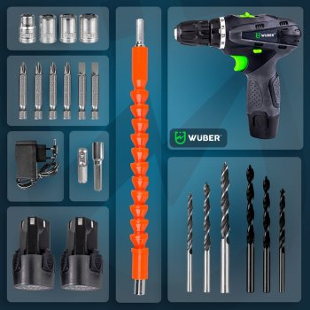 WUBER Aku šroubovák 18V + 2 baterie, nabíječka, příslušenství W52001