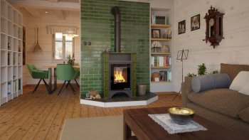 Kachlová kamna AQUAFLAM VARIO PERU 11kW, kachle zelená (teplovzdušná verze)