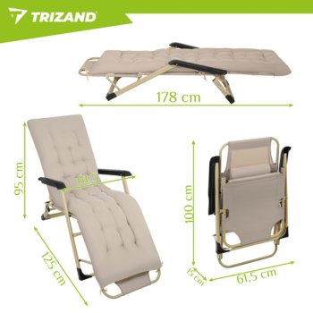 Skládací zahradní lehátko TRIZAND, 60x177x30cm, 27553