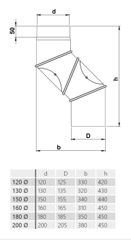 Kouřovod - koleno - stavitelné UNI 180mm/2mm