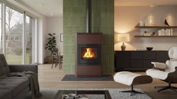 HS FLAMINGO krbová kamna AQUAFLAM 25 s výměníkem automatická regulace hnědá-sametová