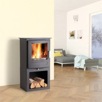 HAAS+SOHN krbová kamna LEVANGER - černá, box na dřevo