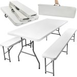 Skládací zahradní set Gardlov 3257, stůl 180 cm + 2 lavice, světle šedý