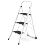 HIGHER Ocelové skládací schůdky – 3 stupně, bílá barva