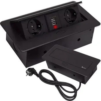 IZOXIS 21446 Dvojitá zásuvka ukrytá v desce stolu s USB