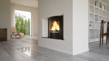 HS FLAMINGO krbová vložka AQUAFLAM 25 PANORAMA s výměníkem a manuální regulací