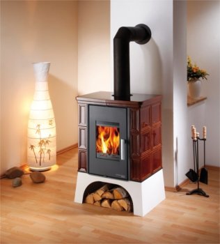 HAAS+SOHN kachlová kamna EBOLI AL II s výměníkem - černá, hnědá kachle, vychlazovací smyčka