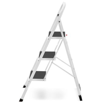 HIGHER Ocelové skládací schůdky – 3 stupně, bílá barva
