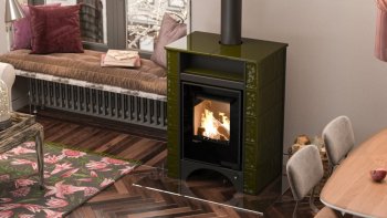 Kachlová kamna AQUAFLAM VARIO PERU 11kW, kachle zelená (teplovzdušná verze)