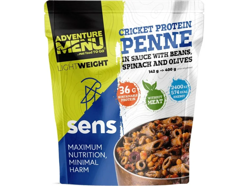 Levně Adventure Menu cvrččí proteinové penne v omáčce s fazolemi, špenátem a olivami 400g