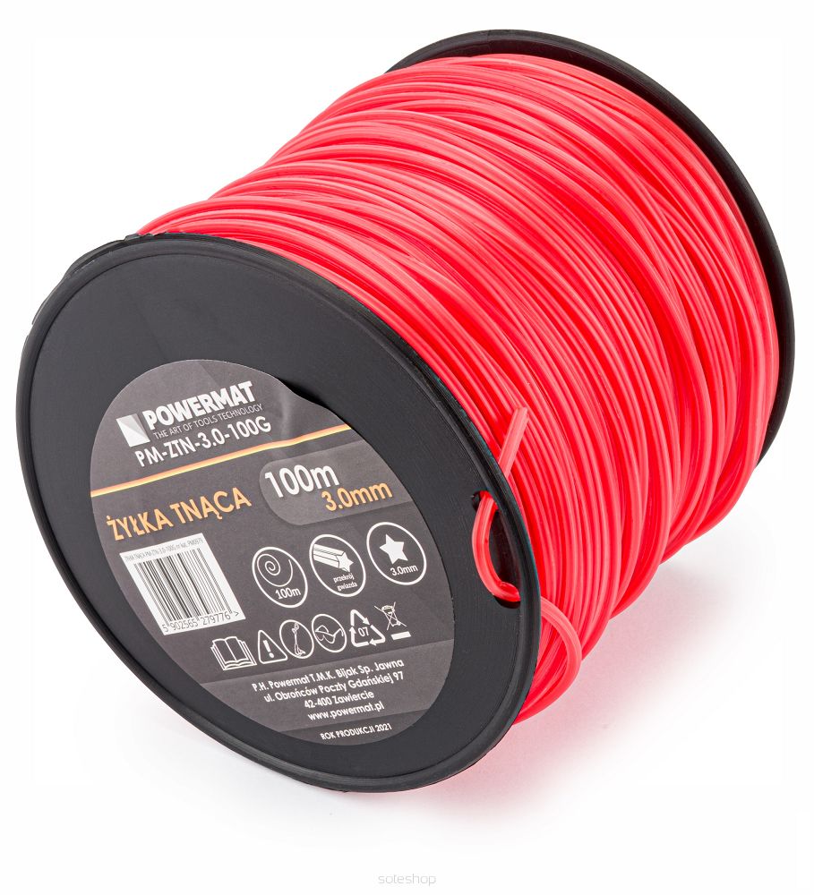 Levně POWERMAT Žací struna do křovinořezu 3mm 100m 5-hranná PM-ZTN-3.0-100G