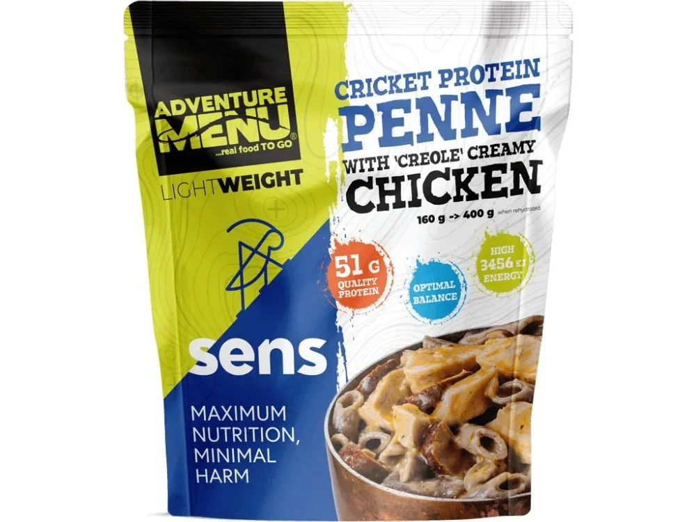 Levně Adventure Menu cvrččí proteinové penne s kuřecím masem v kreolské krémové omáčce 400g